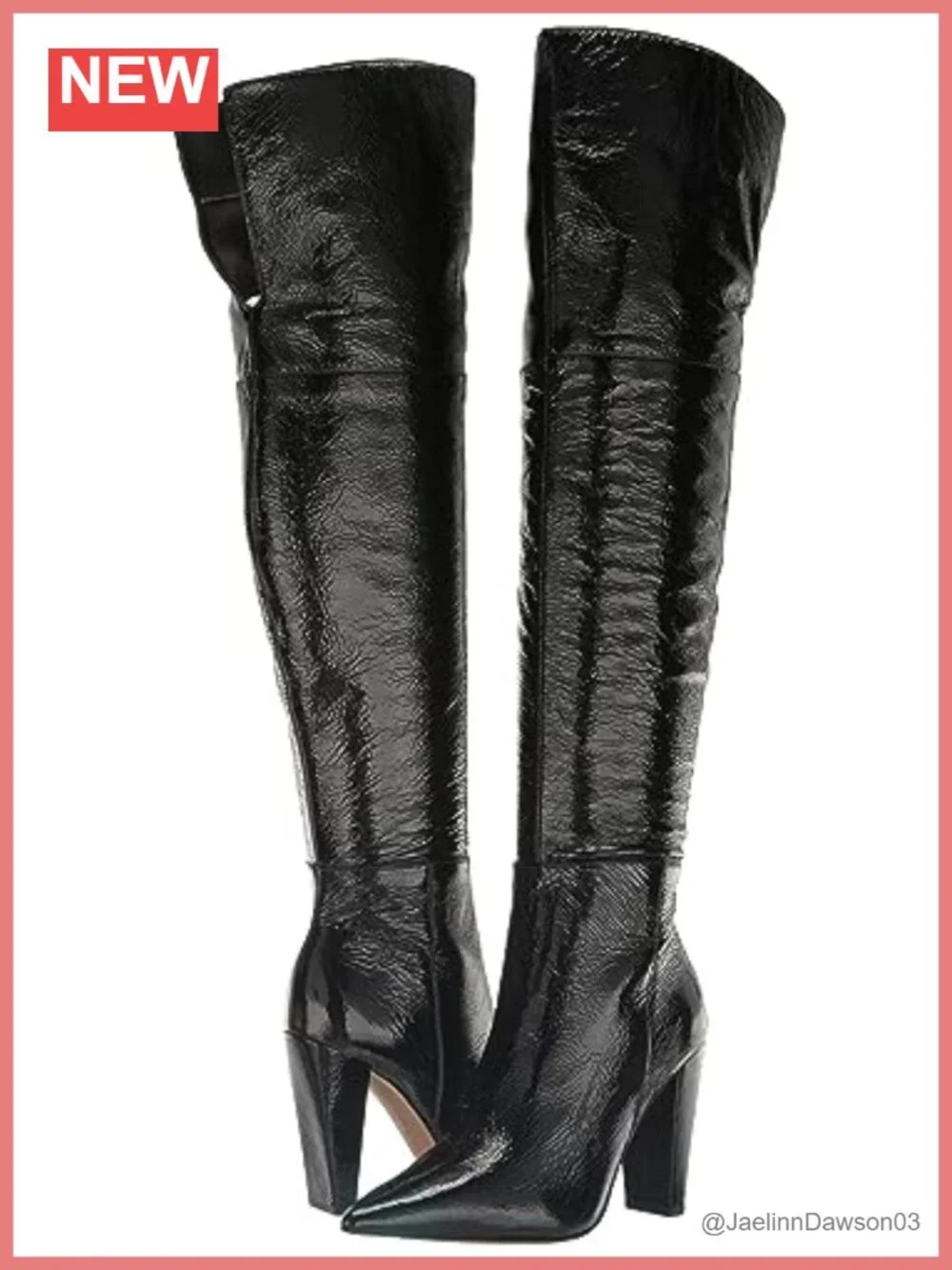 Leather Over-the-Knee Boots Pointed Toe Flare Heel Zip Dressy